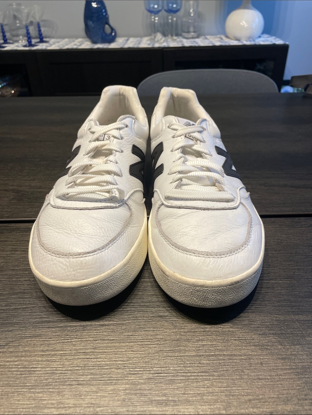 New Balance White Leather Sneakers with Black 'N' Accent - Picture 2 of 6
